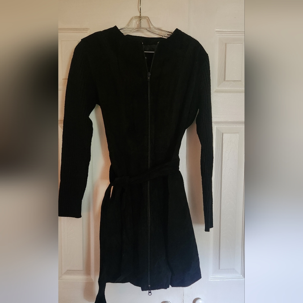 Clothes by Revue black leather and wool knit zip up lined  black dress